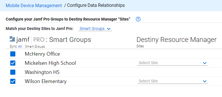 jamfPro Configure Data Relationships page